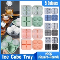 2PCS Silicone Ice Cube Tray Round and Square Ice Ball Maker for Whiskey Cocktails - Black