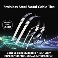 100x Stainless Steel Cable Ties SS304 Marine Grade Zip Strap Locking Wrap 100-800mm - 7.9*500mm