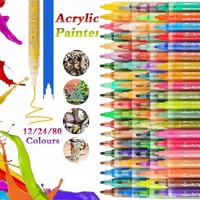 Flysea 12-80 Colours Acrylic Paint Pens Painting Stone Ceramic Glass Markers 0.7 - Gold*3+Silver*3 Set
