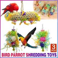 3PCS Bird Parrot Shredding Toys Chewing Foraging Hanging Cage Shredder Bell Toys