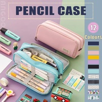 Zipper Pencil Case Large Capacity Storage Bag School Stationery Makeup Organizer - Yellow