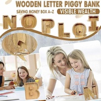 Wooden Piggy Bank Funny Letter or Guitar Coin Saving Money Box A–Z Gift Idea - D