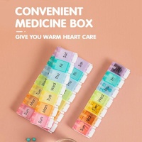 7 Day Weekly Pill Organizer Box with Push Button Rainbow Compartments Travel Case