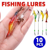10 Pack Soft Shrimp Lures with Hooks for Bream Flathead Cod and Bass Fishing