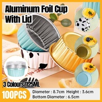 100Pcs Cake Tools Pudding Cake Aluminum Foil Baking Cups Cupcake Cup with Lids - 100pcs-Cow