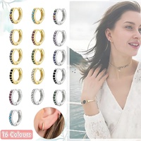 925 Sterling Silver Gold Rings Plated Cubic Crystal Cuff Huggie Hoop Earrings Au - Gold-Purple Crystal