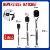 Quick Release Ratchet Handle 1/4 inch 3/8 inch 1/2 inch Drive Reversible Socket Wrench - 12x150x27mm