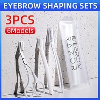3Pcs Eyebrow Razor Set Facial Trimmer Shaver Blade Hair Remover Beauty Tool - Short+Long Eyebrow Razor+Scissor-White