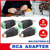 2/4 Pair Speaker Wire cable to female & male RCA Adapter Connector Jack Plug LED - 2 PAIRS