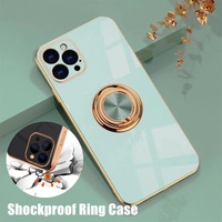 Light Cyan Luxury Shockproof Silicone Ring Case Stand Cover for iPhone 14 13 12 Pro Max - iPhone 12