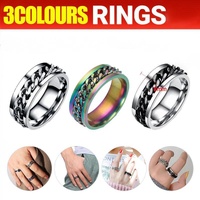 Spinner Rings Mens Womens Fidget Rotating Ring Silver Stainless Steel Size 11 - Silver