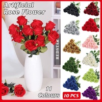 10pcs Artificial Silk Simulation Rose Flowers - Wedding Party Home Decorations - Black