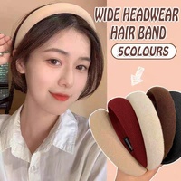 Women Thick Padded Wide Headband Sponge Hairband Wedding Party Plain - Dark Curry