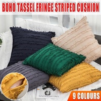 Boho Tassel Fringe Striped Cushion Cover Soft Home Decor Sofa Throw Pillow Case - Black