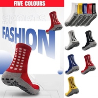 Anti-Slip Sports Socks with PVC Grip Dots for Soccer Basketball and Training Use - Red