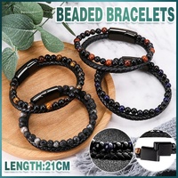 Tiger Eye Natural Stone Beaded Bracelet Women Men Elasticity Bangle hand Jewelry - Blue Stone