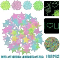 100 Pieces Glow-in-the-Dark Luminous Star Wall Stickers for Bedroom or Ceiling Decor - Multicolour