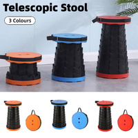 Portable Telescopic Folding Stool Travel Outdoor Seat Compact Retractable Chair - Blue