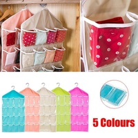 16 Pockets Hanging Wardrobe Storage Organizer Bag for Socks and Underwear - Pink