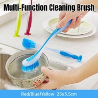 Multi Functional Long Handle Cleaning Brush Vertical Suction Kitchen Brush - 3-Colour Set