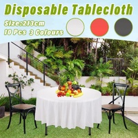 10pcs Round Tablecloth Solid Color Waterproof PEVA Table Cover 213cm Diameter - Red