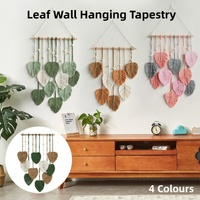 Handmade Braided Cotton Rope Leaves Wall Hanging Home Decoration Ornament - Pink
