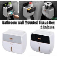 Wall-Mounted Toilet Tissue Paper Roll Holder Storage Box No punching Waterproof - Grey