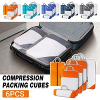 6pcs Mesh Visible Travel Storage Set Waterproof Nylon Compressible Storage Bags - Grey