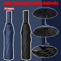 Automatic Folding Umbrella 12-Rib Large Windproof Sunshade for Men and Women - Black