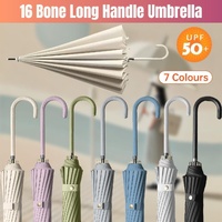 Large 16 Bone Automatic Umbrella Unisex Long Handle Dual Use Rain Sun Umbrella - White