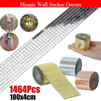 Diy Mini Mosaic Tiles Self-Adhesive Square Mirror Glass Wall Sticker Decors - Gold