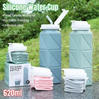 620ml Silicone Folding Water Bottle Food Grade Outdoor Sports Kettle High Temp - Gray