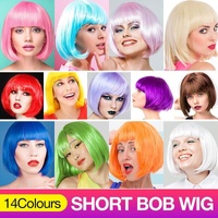 Short Bob Wig with Bangs for Women Synthetic Cosplay Party Hair in 14 Colours - Light Purple