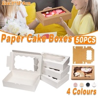 50pcs Rectangular Kraft Paper Window Box Gift Packaging Boxes Party Favors - Pink