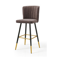 Modern Bar Chair Leather Stool Counter Brown Mid-Century Wood x 2