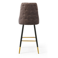 Modern Bar Chair Leather Stool Counter Brown Mid-Century Wood x 2