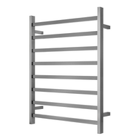 Premium Brushed Nickel Heated Towel Rack - 8 Bars, Square Design, AU Standard, 1000x850mm Wide