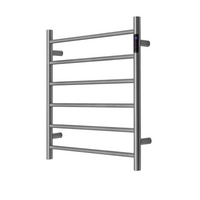 Premium Brushed Chrome Heated Towel Rack with LED control- 6 Bars, Round Design, AU Standard, 650x620mm Wide