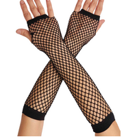 12x Long Elbow Length Fishnet Gloves Fingerless 70s 80s Womens Costume Party Bulk in Black