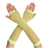 12x Long Elbow Length Fishnet Gloves Fingerless 70s 80s Womens Costume Party Bulk in Fluro Yellow