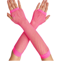 12x Long Elbow Length Fishnet Gloves Fingerless 70s 80s Womens Costume Party Bulk in Hot Pink