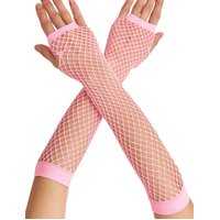 12x Long Elbow Length Fishnet Gloves Fingerless 70s 80s Womens Costume Party Bulk in Light Pink