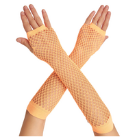 12x Long Elbow Length Fishnet Gloves Fingerless 70s 80s Womens Costume Party Bulk in Orange