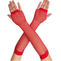 12x Long Elbow Length Fishnet Gloves Fingerless 70s 80s Womens Costume Party Bulk in Red