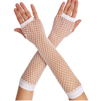 12x Long Elbow Length Fishnet Gloves Fingerless 70s 80s Womens Costume Party Bulk in White