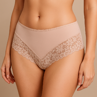 3x Womens Lace Boyshort Boyleg Full Briefs Underwear Undies in Beige - 16