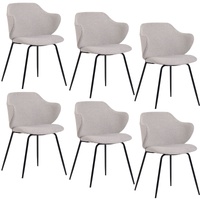 Set of 2 Dining Chairs Fabric with Metal Legs in Ivory Beige