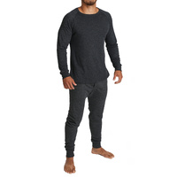 2pcs Set Mens Merino Wool Blend Long Sleeve Thermal Top & Long Johns Pants Underwear - Black - XL