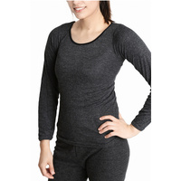 Ladies Merino Wool Blend Long Sleeve Thermal Spencer Top Underwear Thermals - Black - 16-18