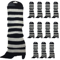 12x LEG WARMERS Knitted Womens Costume Neon Dance Party Knit 80s BULK - Black/White Stripe